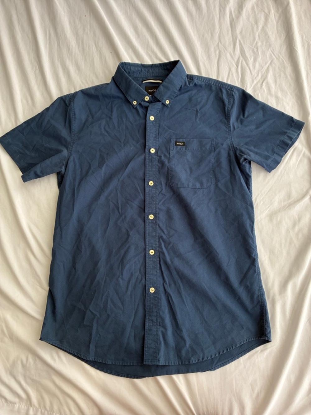 RVCA Men's Button-Down Short Sleeve Shirt - Navy Blue
